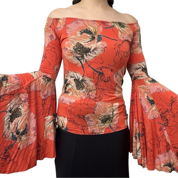 Free People Blouse Bell Sleeves Flare Floral Whimsigoth Fairy Boho Size Small - Picture 8 of 8